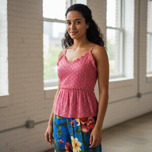 Sim & Sam Pink Eyelet Peplum Tank XL